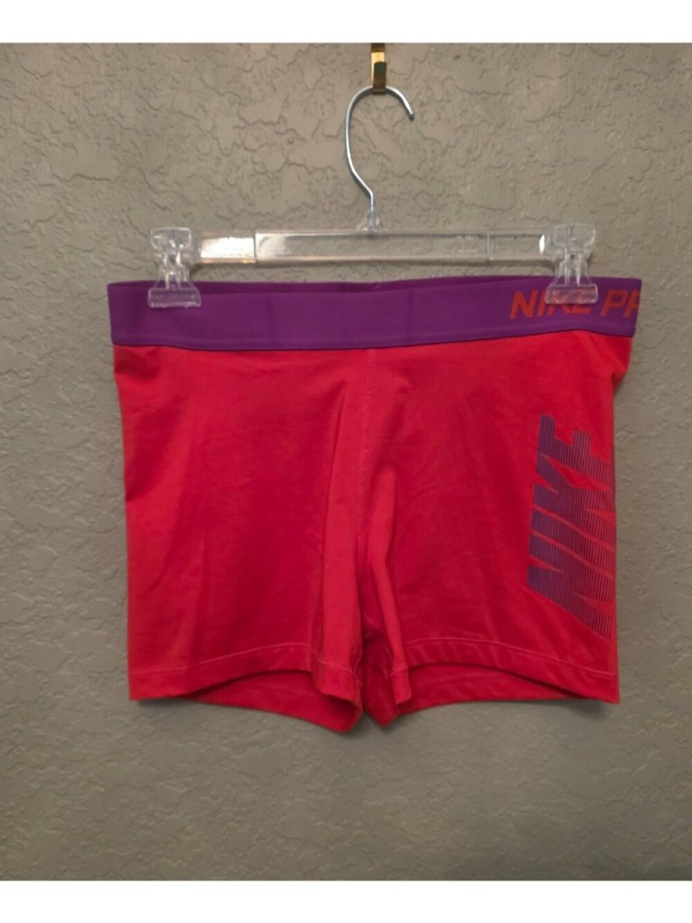 Nike Pro Ladies Red Purple Large Logo Compression 3" Bike Shorts L EUC